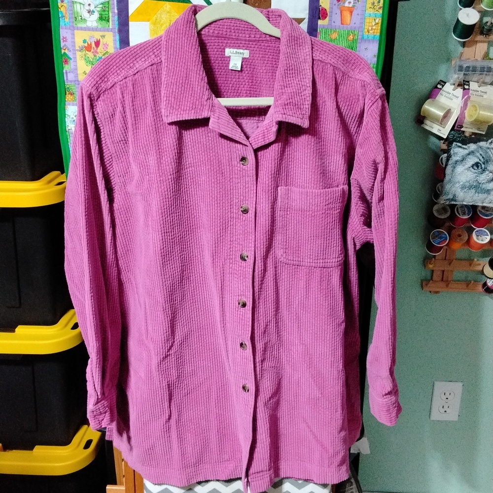ll Bean corduroy oversized shirt jacket 2x pink